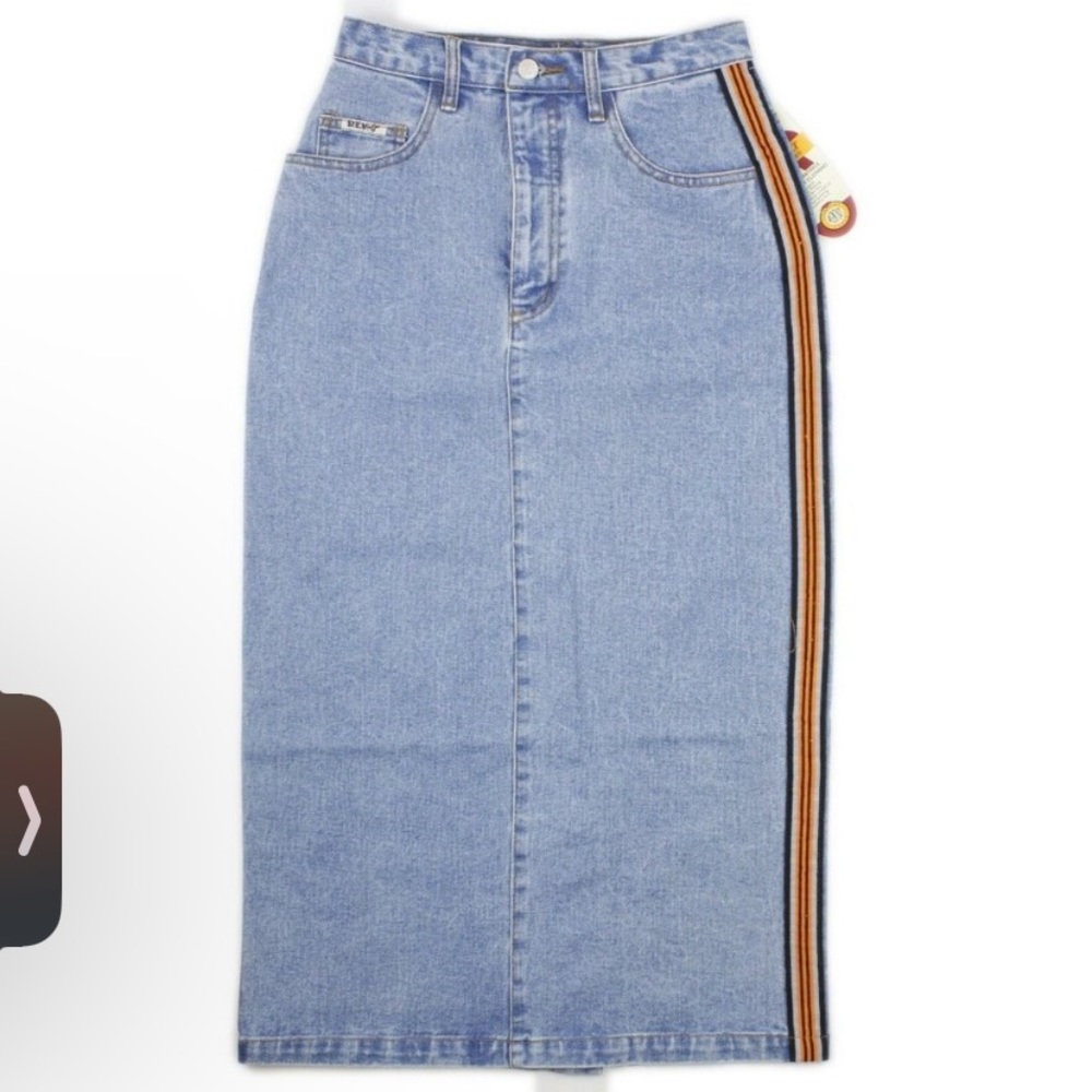 Vintage Deadstock Revolt High-Rise Midi Length Denim Skirt With Button Back - Picture 2 of 16